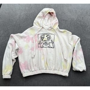 Keith Haring Women Sweater Size Large Tie Dye Long Sleeve Crop Hoodie.